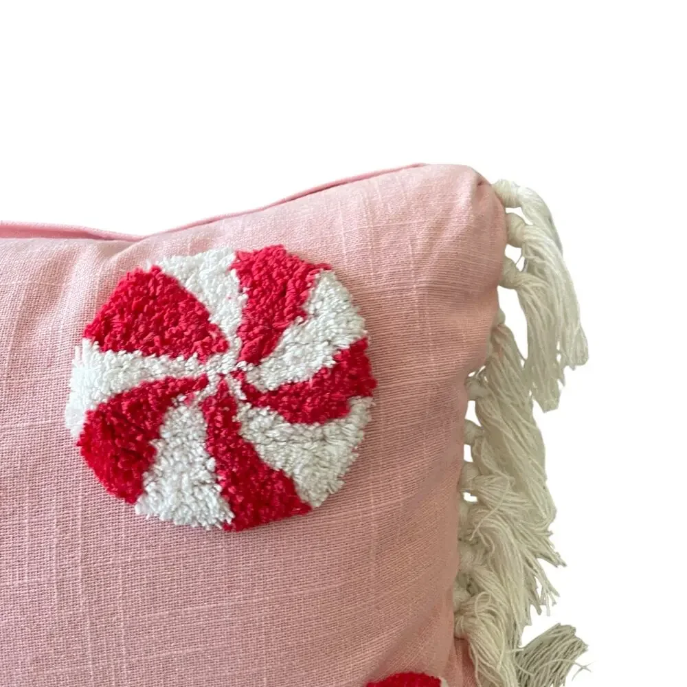 Christmas PEPPERMINT Lumbar Throw Pillow 14x24 Embroidered Holiday Decor New